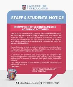 Resumption of Second Semester Academic Activities